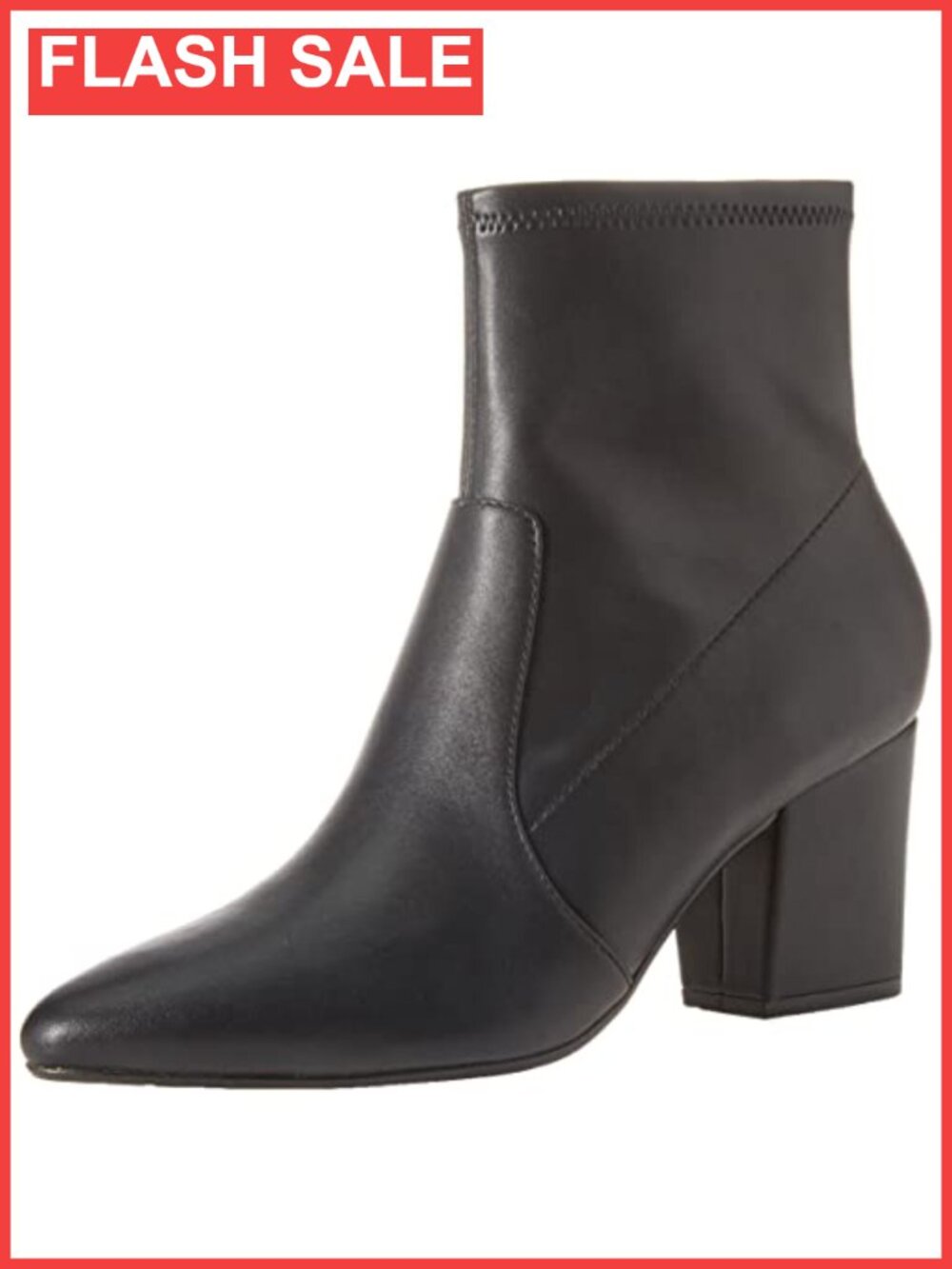 Faux Leather Pointed Toe Ankle Booties Block Heel Zipper